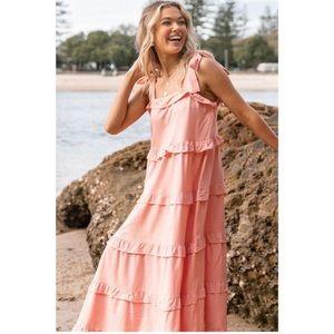 Pink Bow Sleeve Maxi Dress - Blush Pink XS